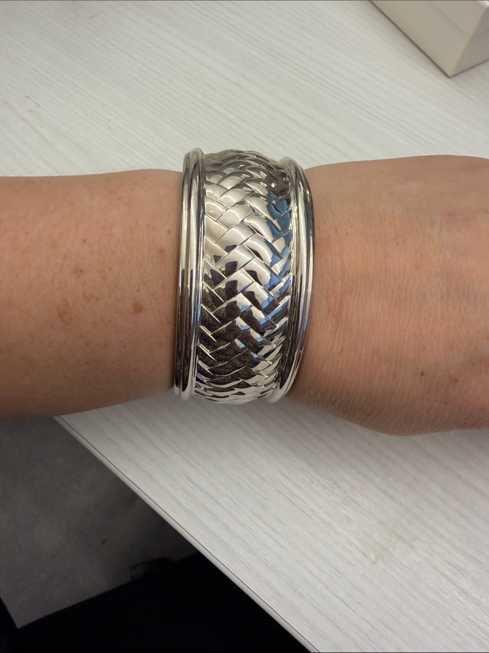 Polished Silver Woven Bangle Bracelet for Women